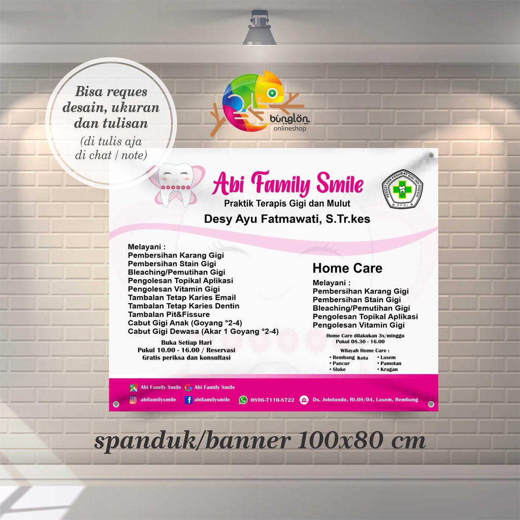 Jual Spanduk Banner 100x80 Cm Spanduk Dokter Gigi Praktik Dokter Gigi