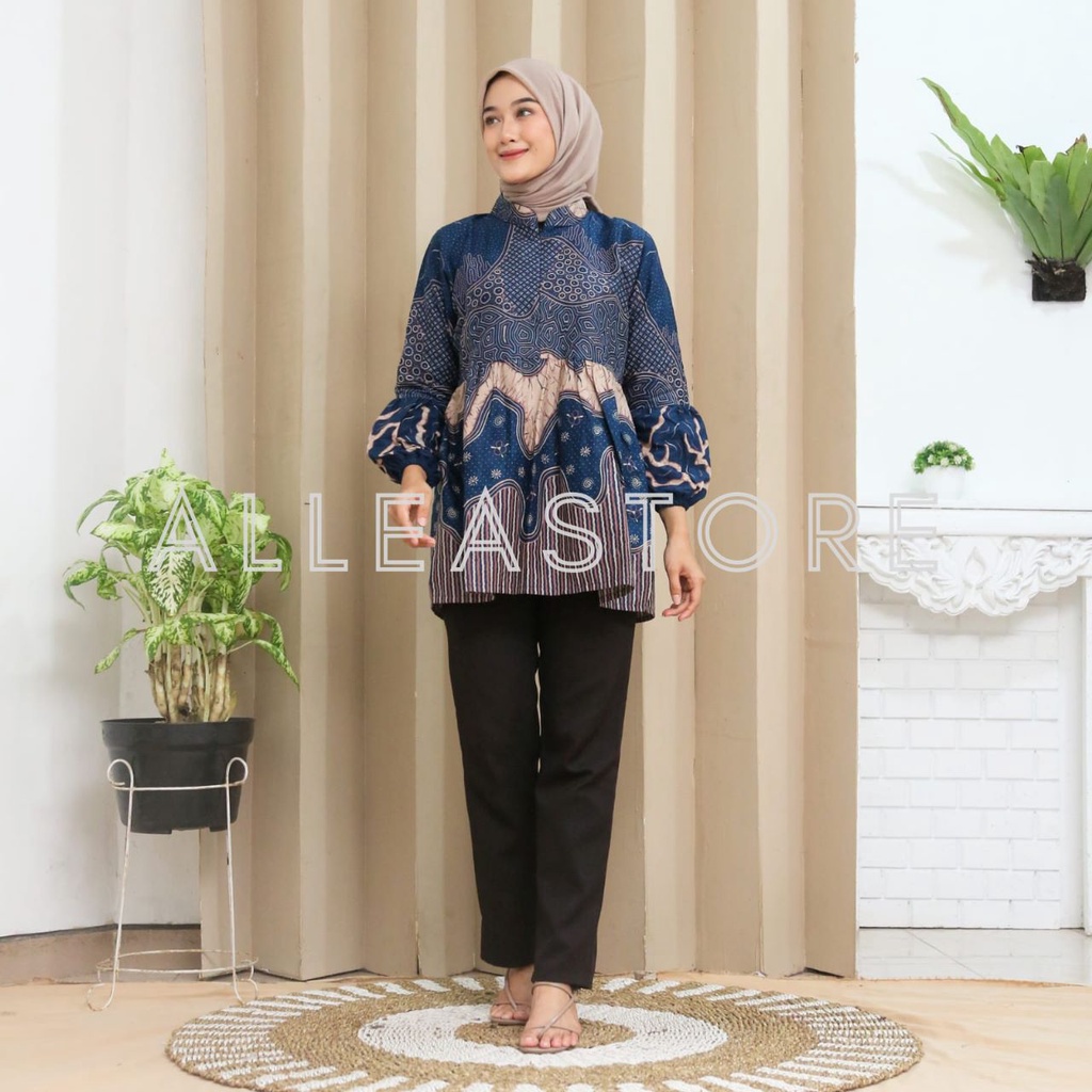Jual Blouse Batik Lengan Balon Kekinian Motif Liris Terbaru Modern