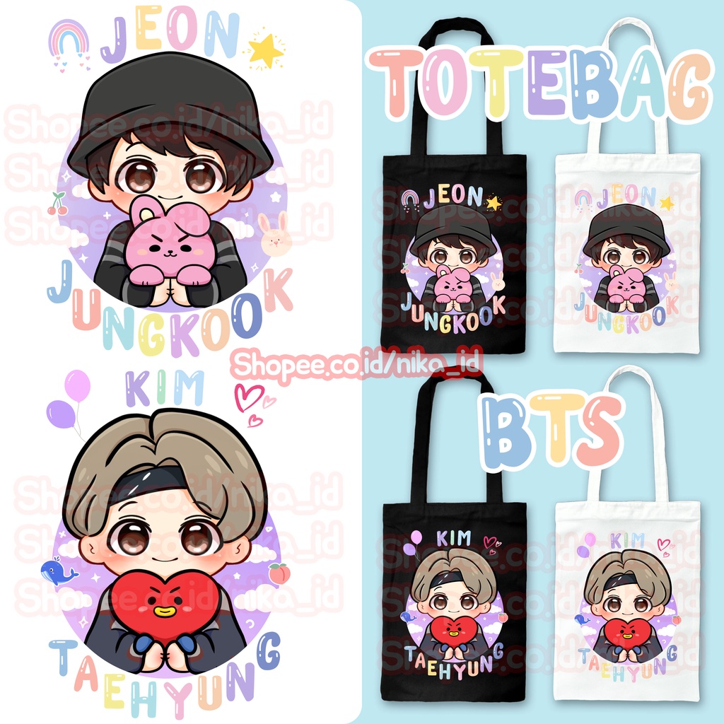 Jual Totebag Resleting Kpop Bts Lucu Aesthetic Hitam Putih Tote Bag