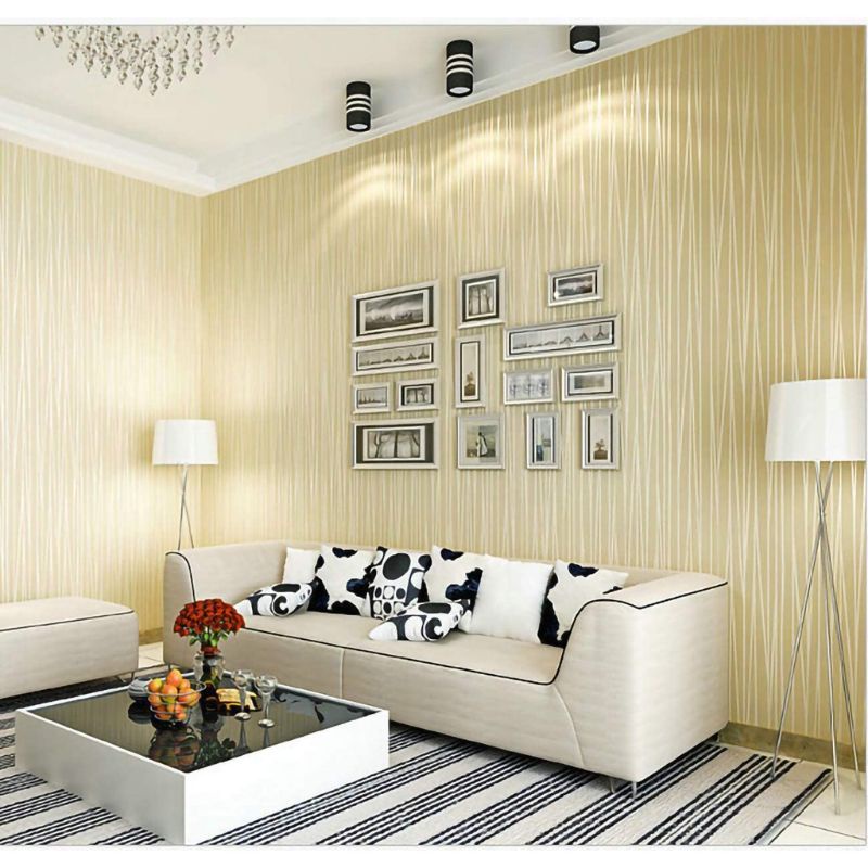 Jual Wallpaper Dinding Ruang Tamu Polos Elegan Warna Kuning Motif Embos