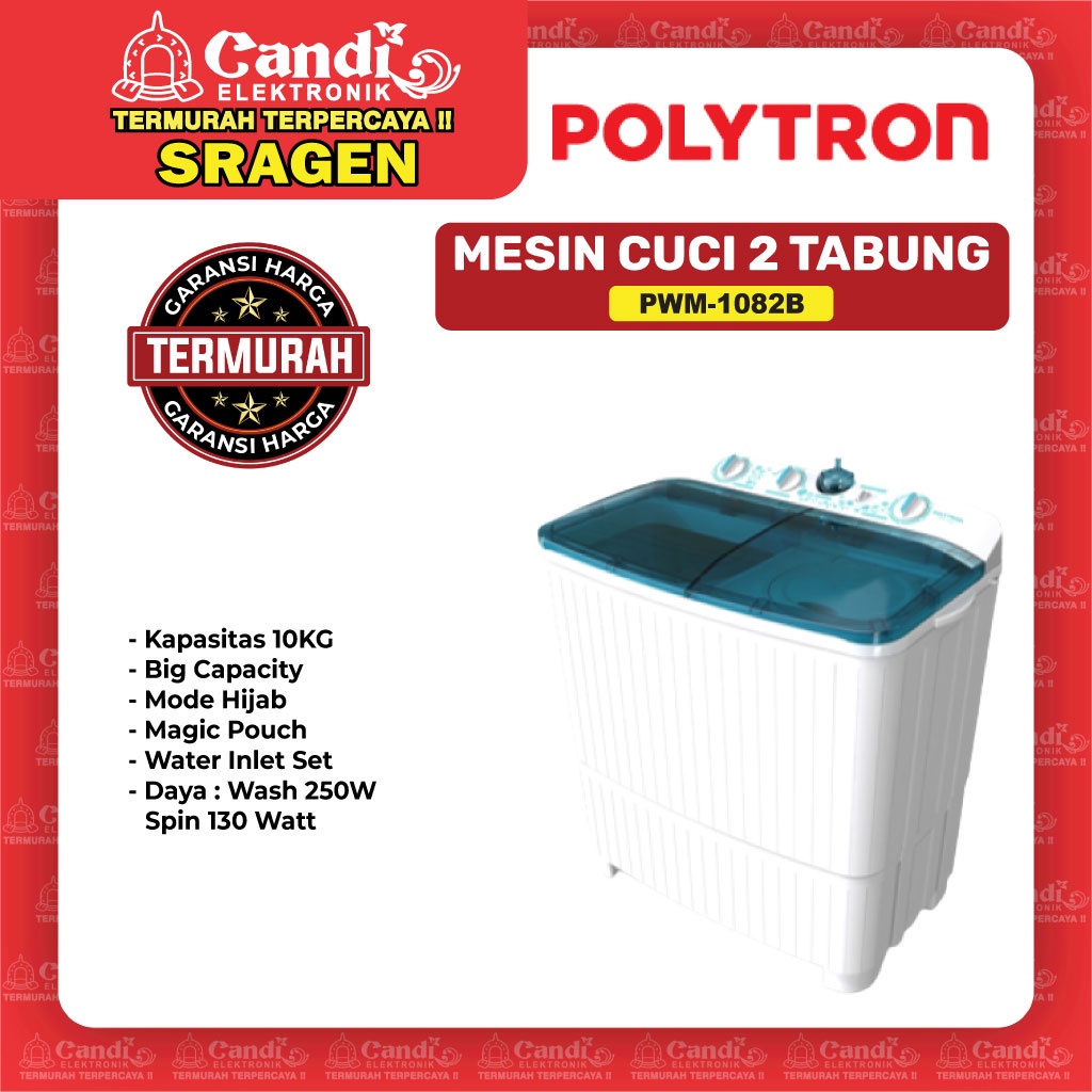 Jual POLYTRON Mesin Cuci 2 Tabung 10kg - PWM-1082B | Shopee Indonesia