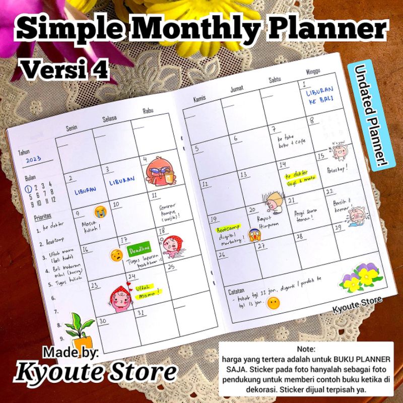 Jual Buku Monthly Planner Simple A5 Versi 4 Kyoute Catatan Agenda ...