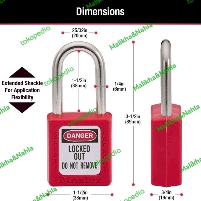 Jual best seller] Red Master Lock Pad Lock Safety Lockout Lock W key ...