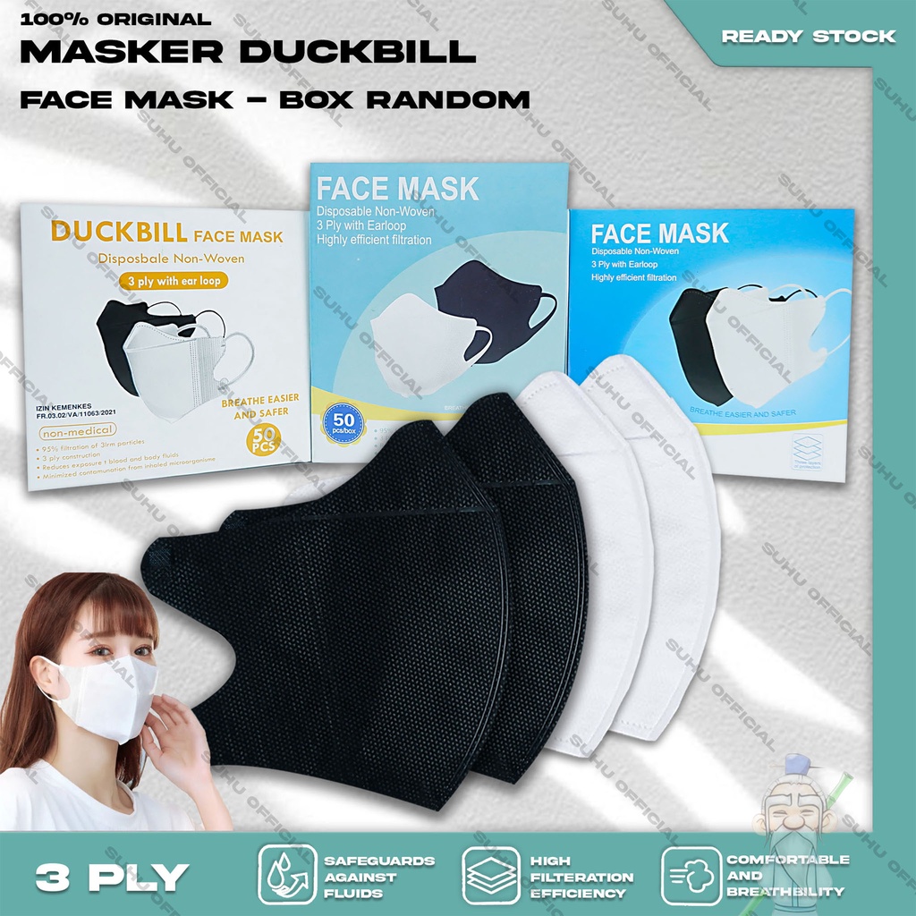 Jual Masker Duckbil FACEMASK Isi 50Pcs Putih Hitam Duckbill Earloop ...