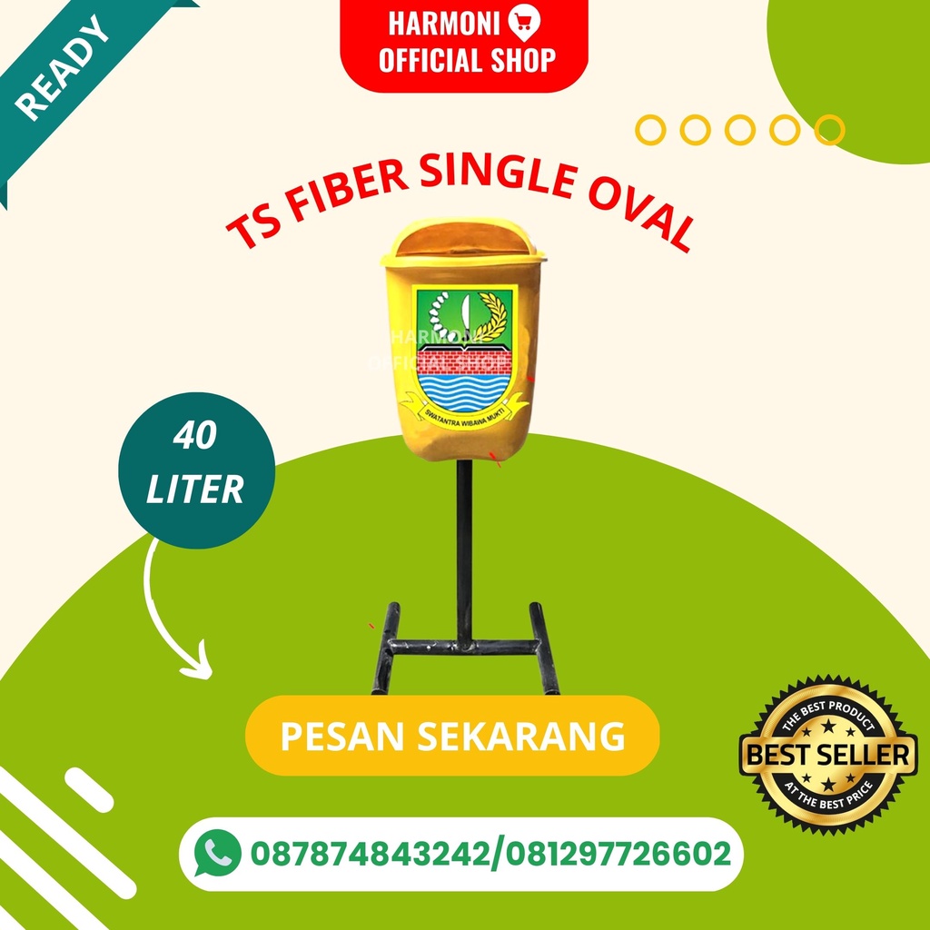 Jual Tempat Sampah Fiber Oval Single 40 Liter Tong Sampah Bak Sampahdustbin Fiber Organik 4415