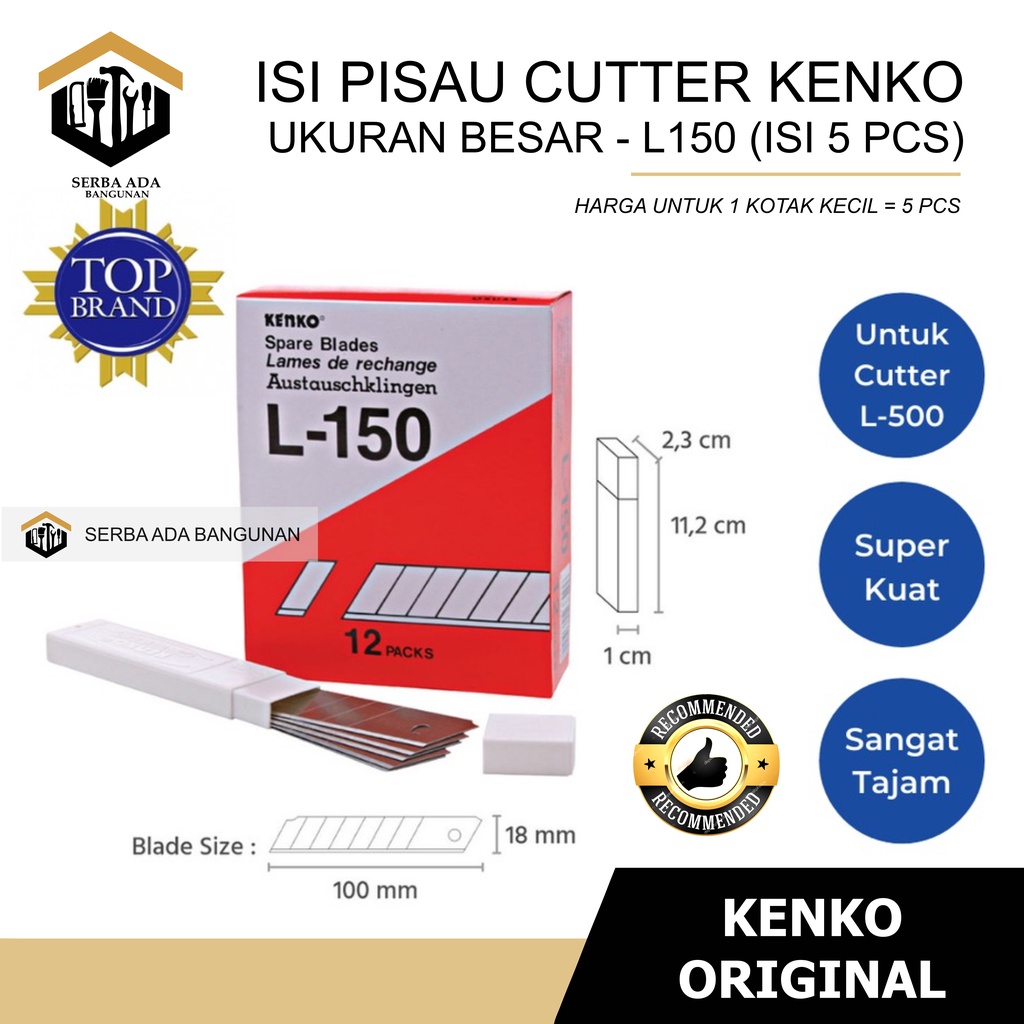 Jual SAB ISI MATA PISAU CUTTER KENKO ASLI L-150 BESAR & JOYKO A 100 ...