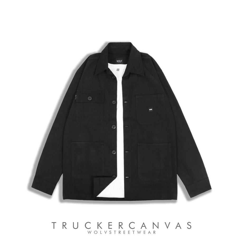 Jual Jaket Pria Casual Trucker Hitam Bahan Canvas Drill Size M L Xl