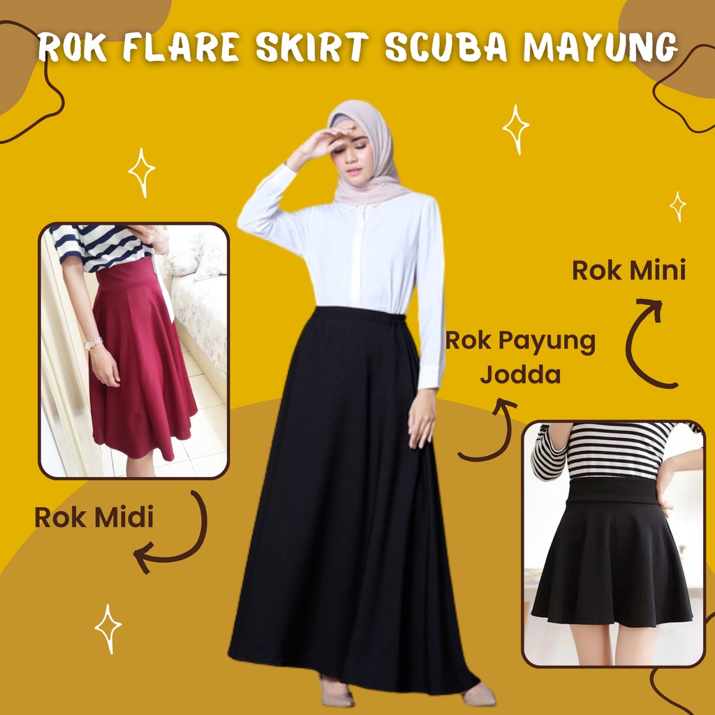 Jual Rok Payung Jodda A Line Rok Midi Mayung Rok Mini Mayung Scuba Panjang Rok Polos 7794