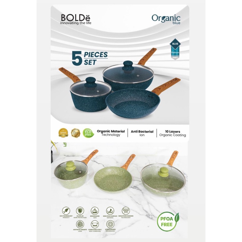 Jual BOLDe Organic Green Pan Cook Coating Pan Set 5 Pcs Panci Wajan