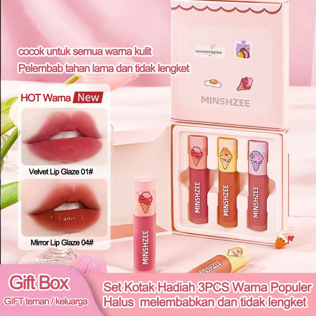 Jual Minshzee Lip Gloss Fog Matte Touch Lipstick 3pcs Set Velvet Matte Tahan Lama Hingga 12 5762