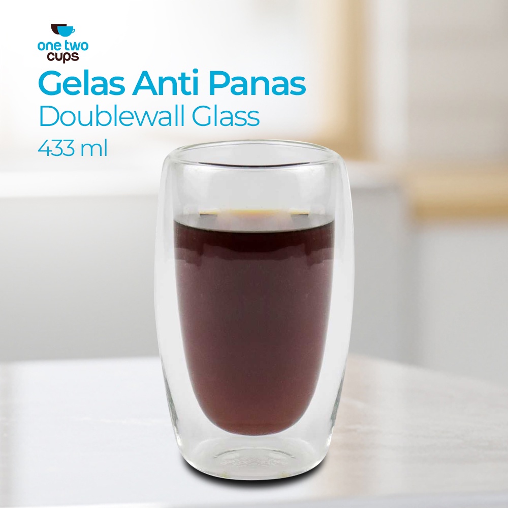 Jual One Two Cups Gelas Cangkir Kopi Anti Panas Double Wall Borosilicate Glass Shopee Indonesia 7098