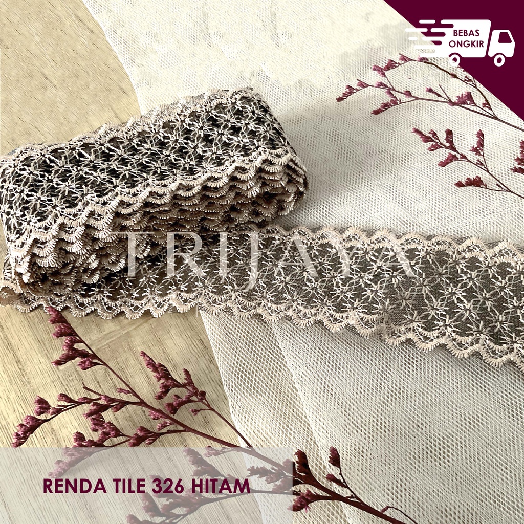 Jual Sinergi Jaya Renda Tile Tulle Bordir Import - 326 HITAM (7 CM ...