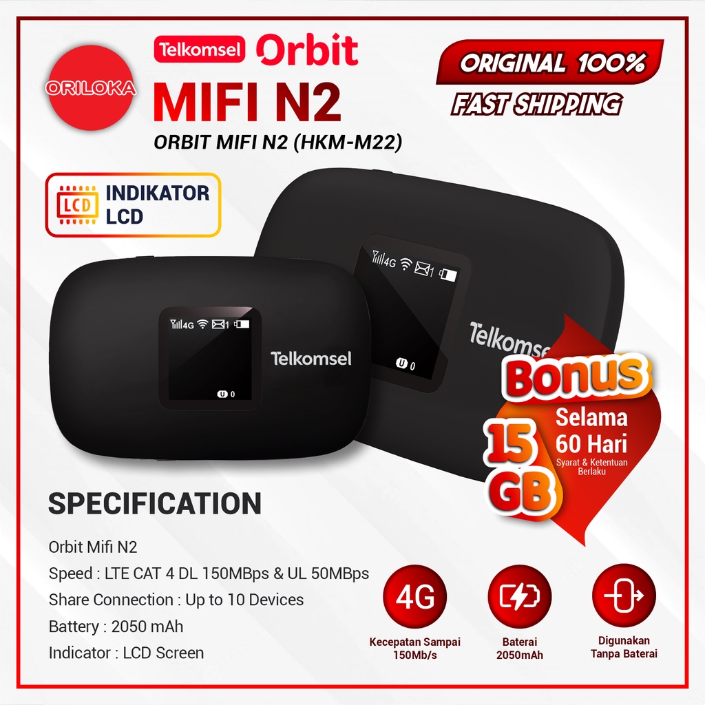 Jual Telkomsel Orbit Mifi HKM M22 N2 Portable Modem Wifi 4G High Speed Garansi Resmi Shopee