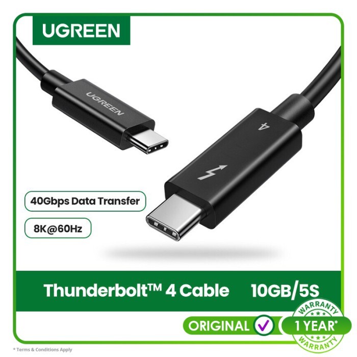 Jual Ugreen Thunderbolt 4 100watt 40Gbps 8K 200cm Type C Cable Black ...