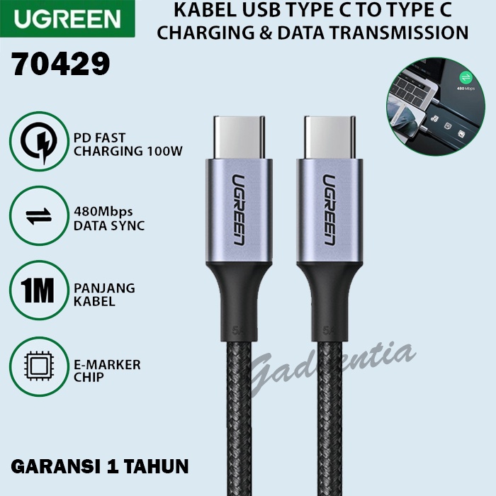 Jual Ugreen Kabel Data Charger Usb C To Type C PD 100W QC4.0 QC3.0 For ...