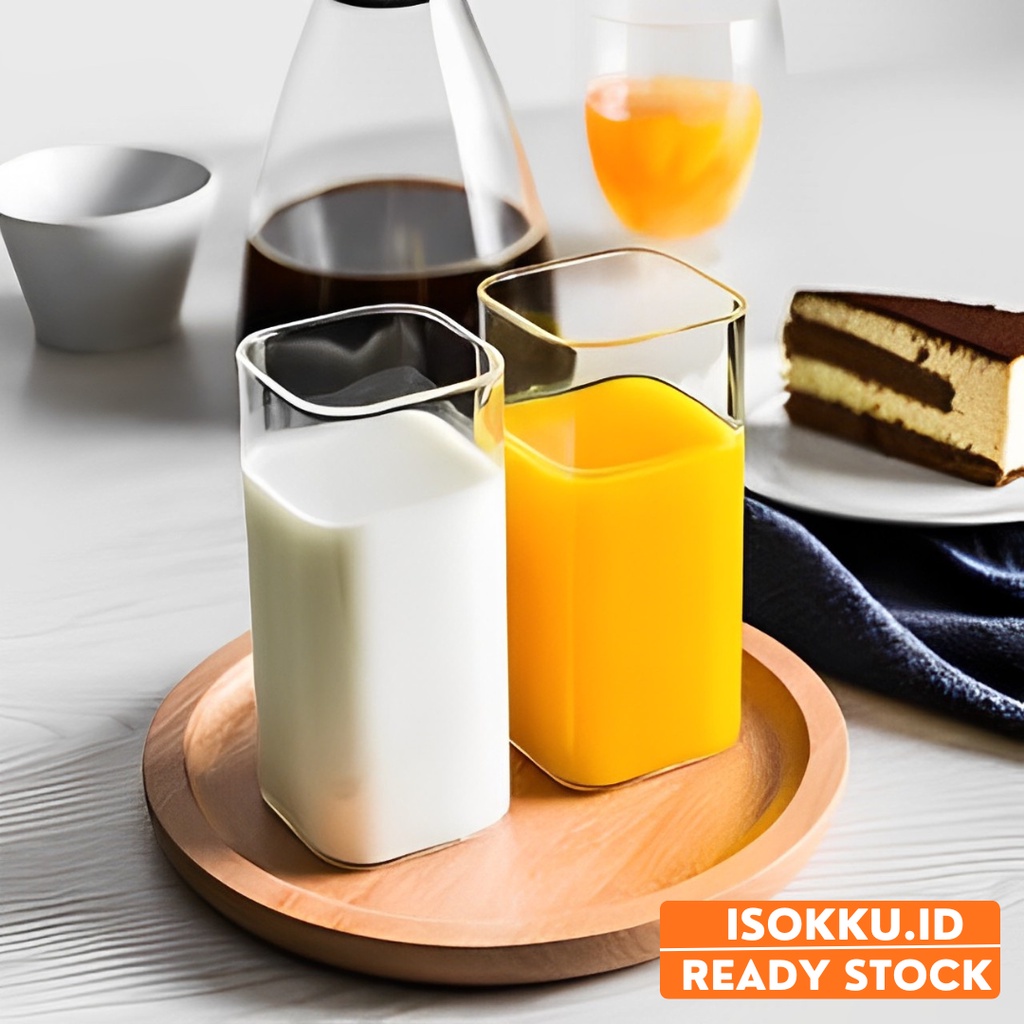 Jual Gelas Minuman Borosilicate Glass Desain Balok Transparan Gelas