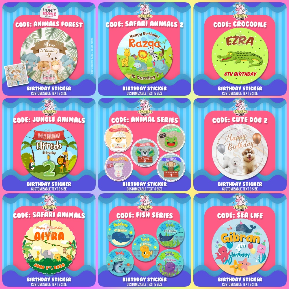 Jual Sticker Birthday Custom - Animals SERIES Sea Forest Jungle Safari