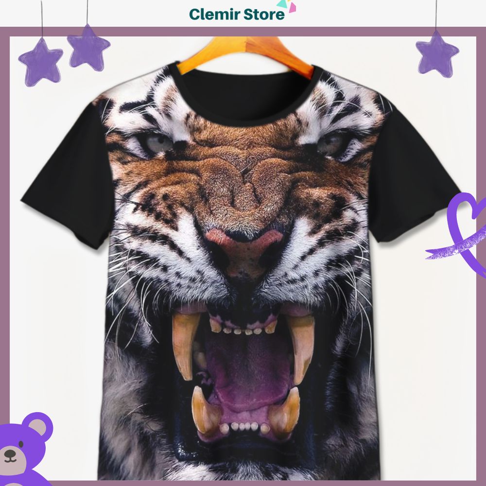 Jual Kaos 3D Anak Gambar Harimau Tiger - Baju 3D Hewan Maung Macan V15