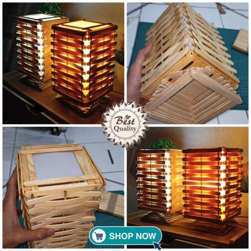 Jual Lampu Meja Tidur Kayu Aesthetic Rustic Vintage Prakarya Kerajinan