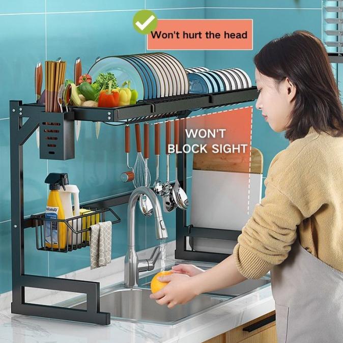 Jual Rak Cuci Piring Wastafel Stainless Hitam Peralatan Dapur | Shopee