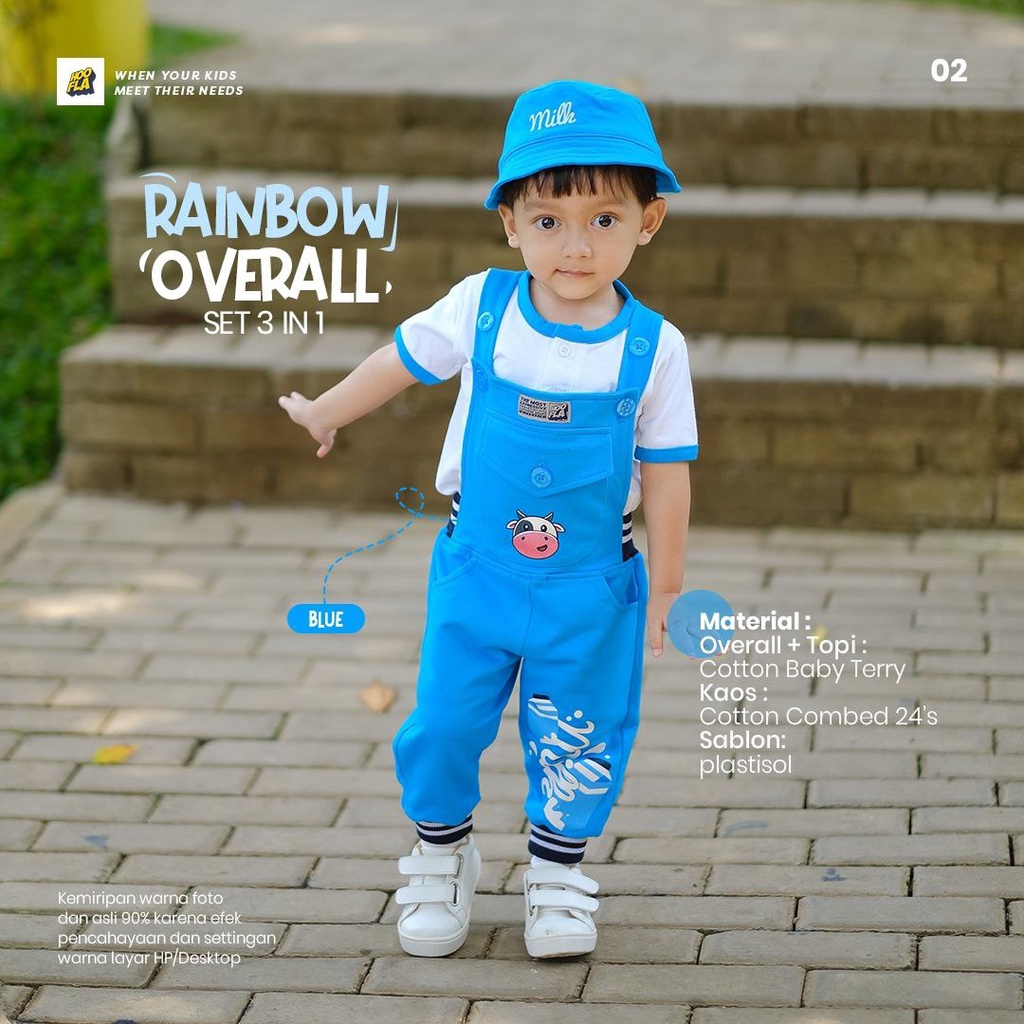 Jual Hoofla Kids Rainbow Overall Set 3 in 1 Blue 02 Overall Anak 3 in 1 ...