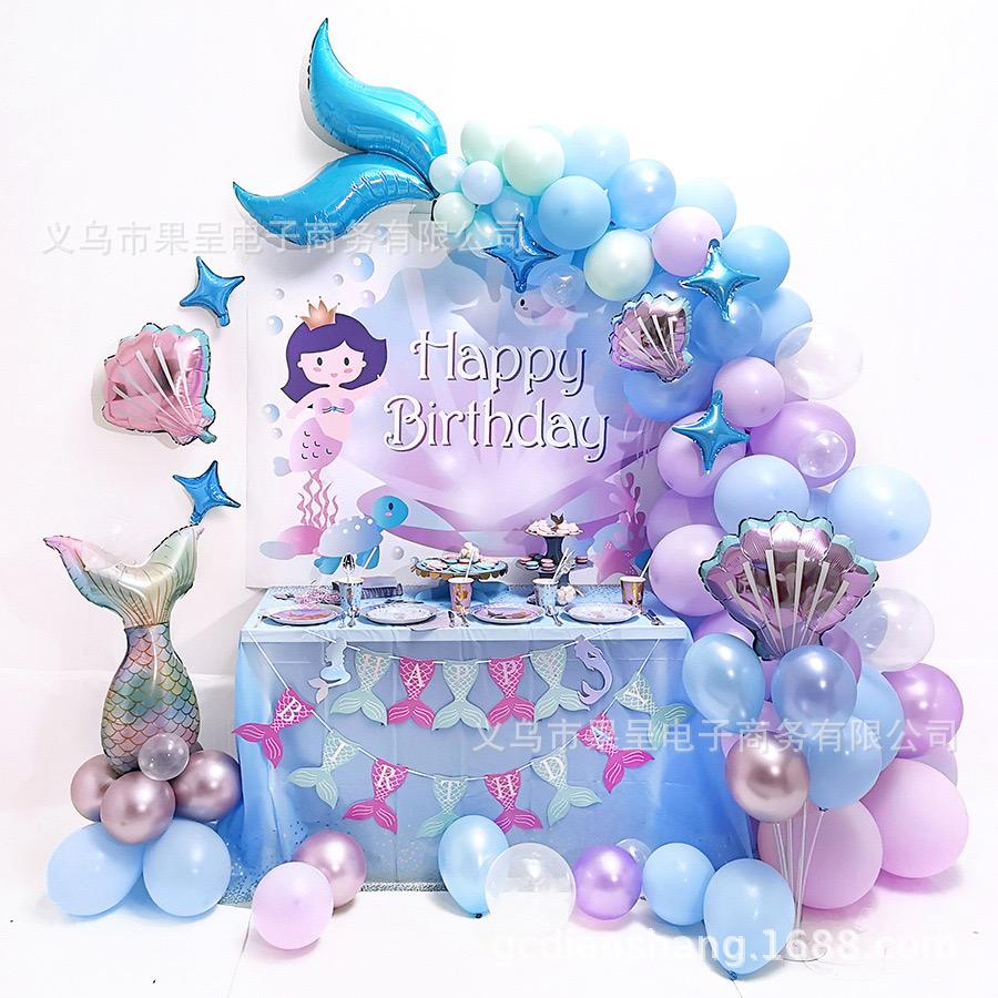 Jual PAKET BALON SET DEKORASI PESTA ULANG TAHUN ANAK MOTIF MERMAID EKOR