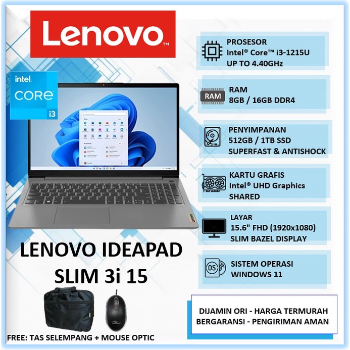 Jual Laptop Lenovo Ideapad Slim 3 Intel I3 Gen 12 Ram 16gb Ssd 1tb 15