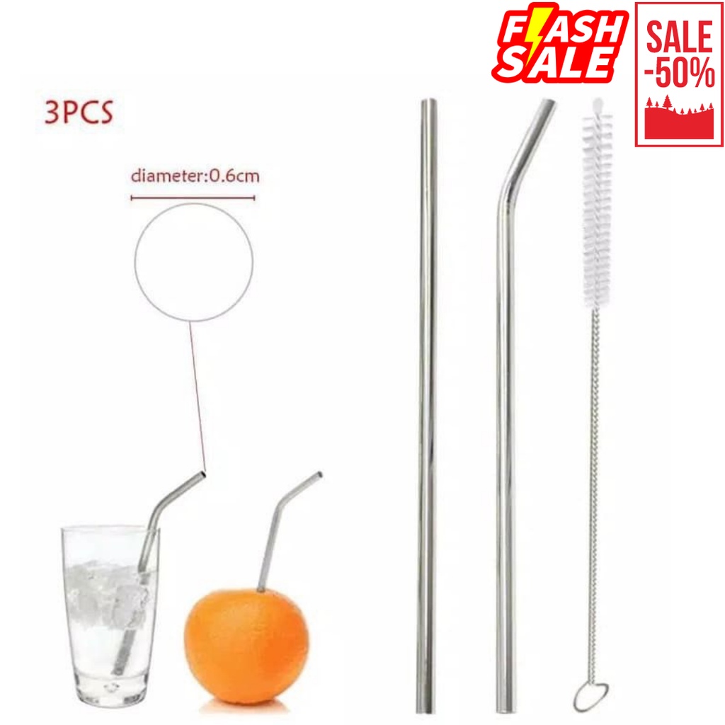 Jual Sedotan Stainless Set Pcs Pcs Straw Stainless Set Pcs Sedotan Lurus Melengkung Sikat