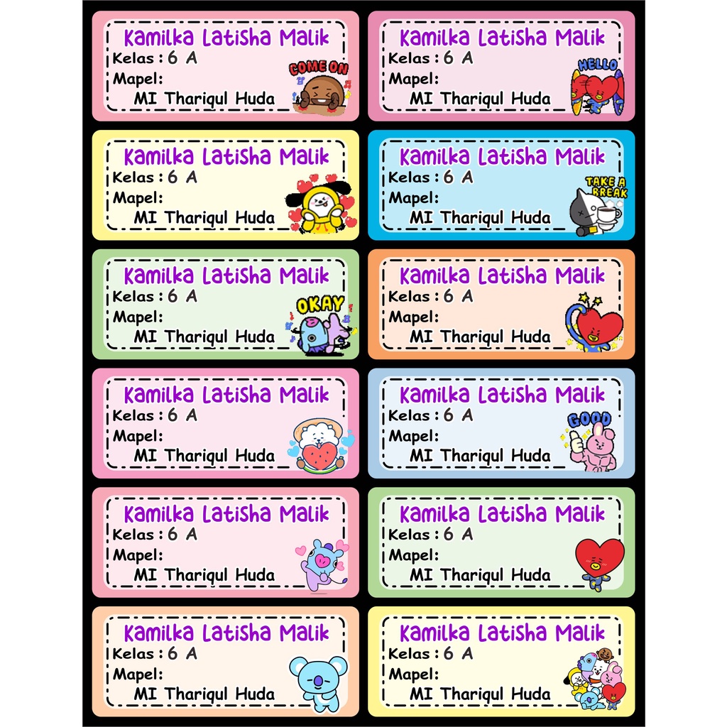 Jual Sticker Nama Label Buku karakter bisa ditulis dengan pulpen/pensil ...