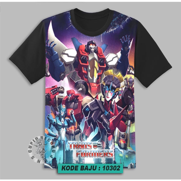 Character Transformers Print Depan Logo Lis Kaos Anak Laki-Laki