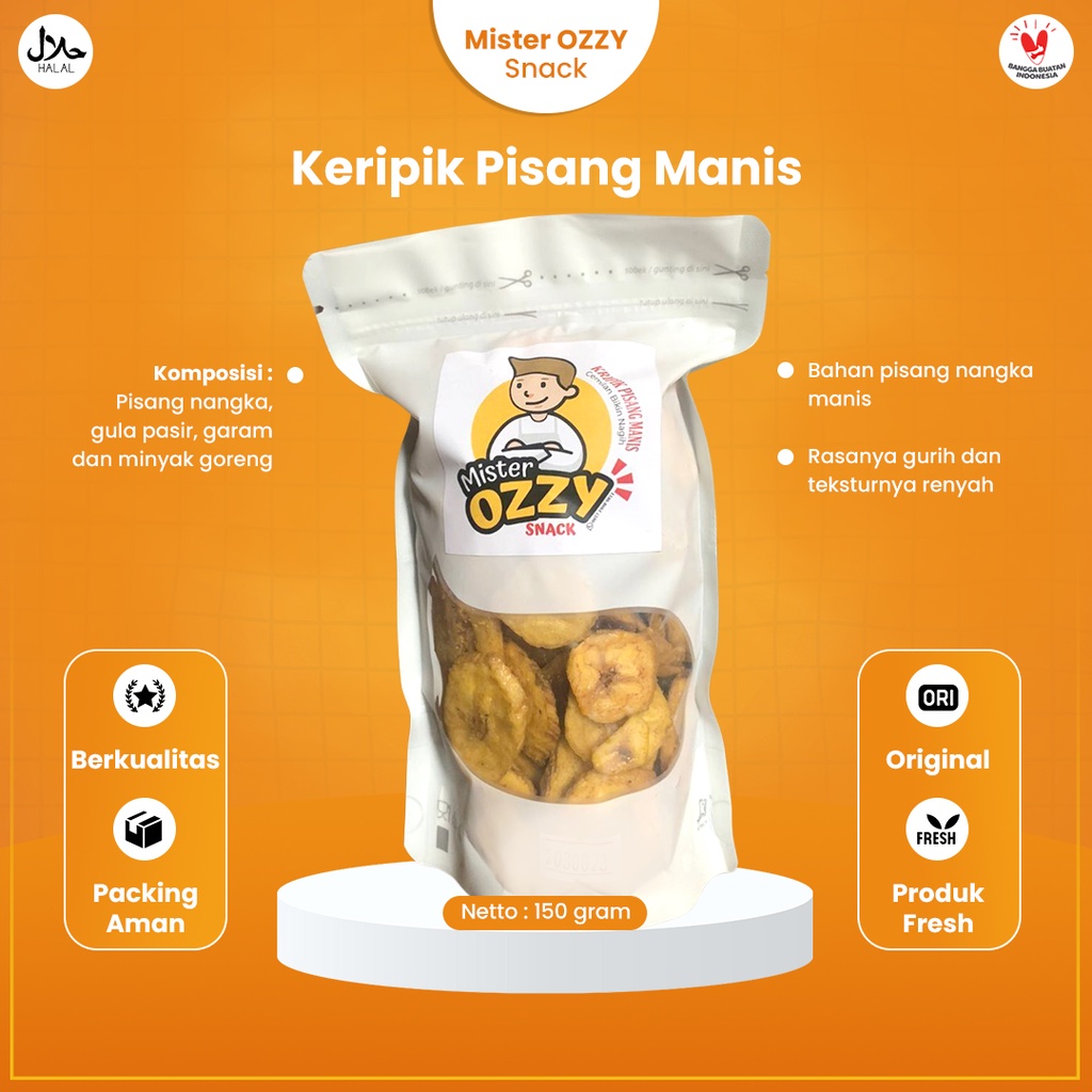 Jual Makanan Ringan Keripik Pisang Madu 150 Gram Mister Ozzy Snack