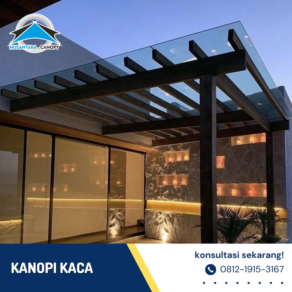 Jual Canopy atap kaca / kanopi atap tempered glass Minimalis modern