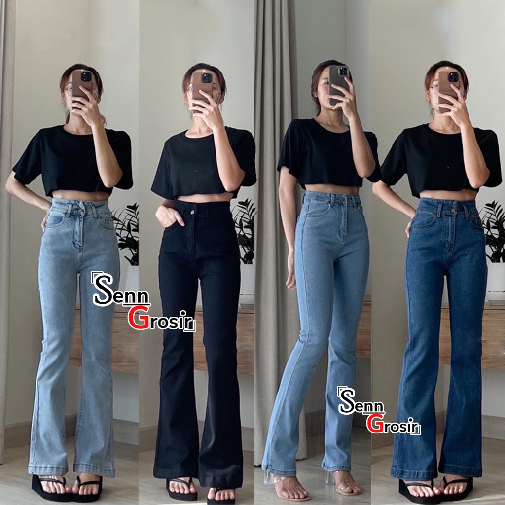 Jual Celana Jeans Highwaist Cutbray Wanita Stretch Melar Jeans Pinggang