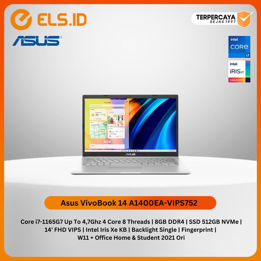 Jual Laptop Asus Vivobook 14 A1400ea Vips752 Silver I7 1165g7 8gb Ssd 512gb Shopee Indonesia 0456