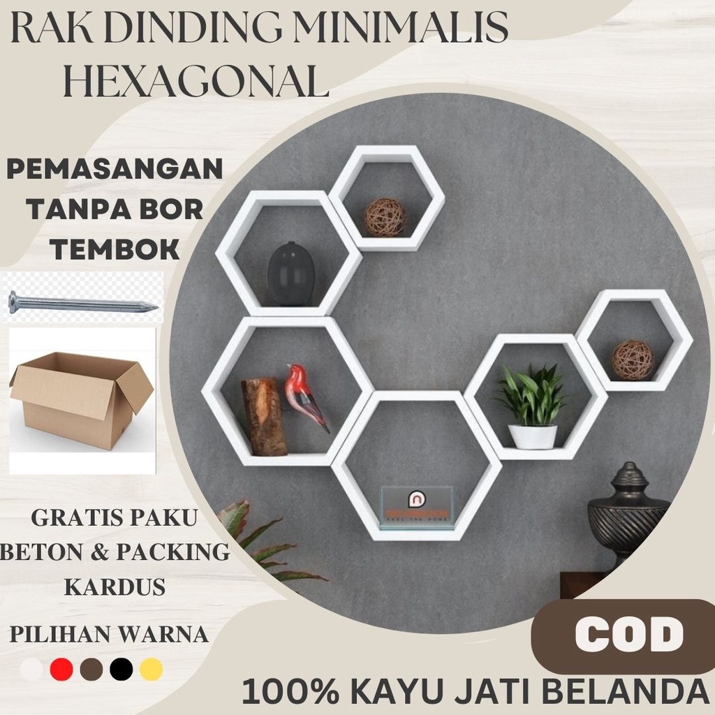 Jual Rak Hexagonal Hiasan Dinding Aesthetic Kayu Jati Belanda Pajangan Hiasan Dinding Gantung 3183