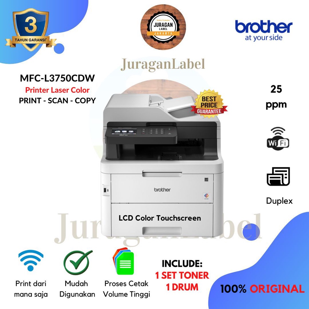 Jual Printer Brother MFC-L3750CDW Laser Color AIO Duplex Wifi