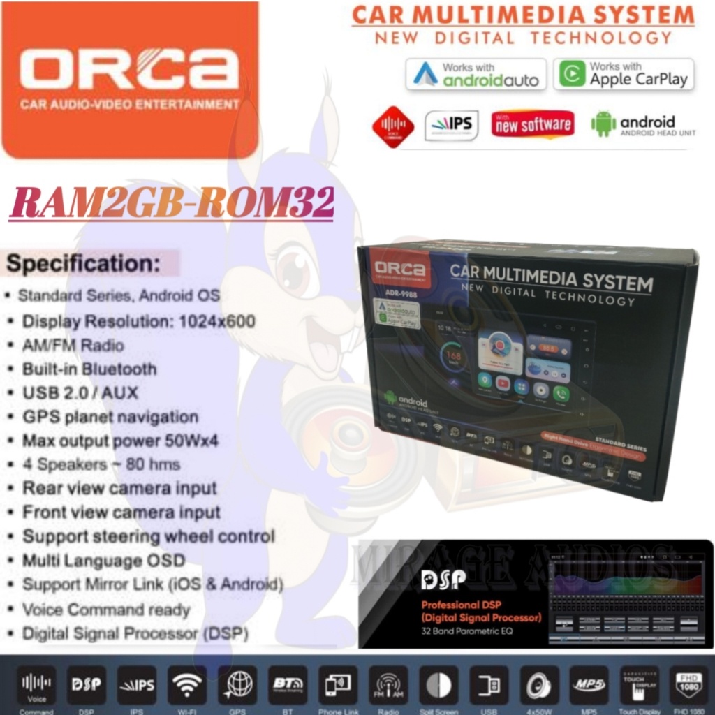 Jual Head Unit Android ORCA ADR-9988 DSP Carplay - Android Auto 7 inch ...