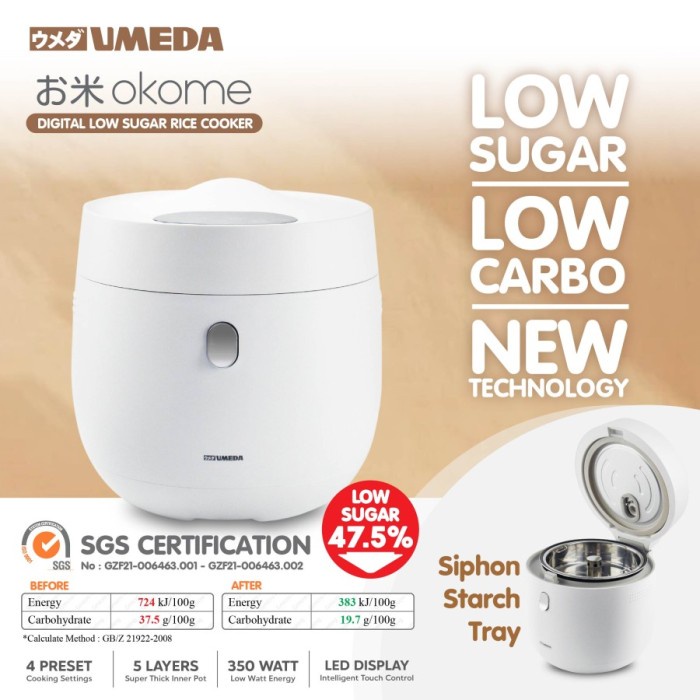 Jual Umeda Okome Low Sugar Smart Rice Cooker Rendah Gula Diabetes ...
