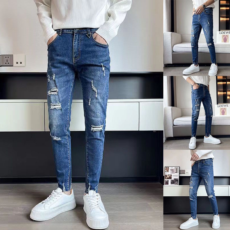 Jual jeans panjang Celana pria sobek g Celana sobek celana slim fit