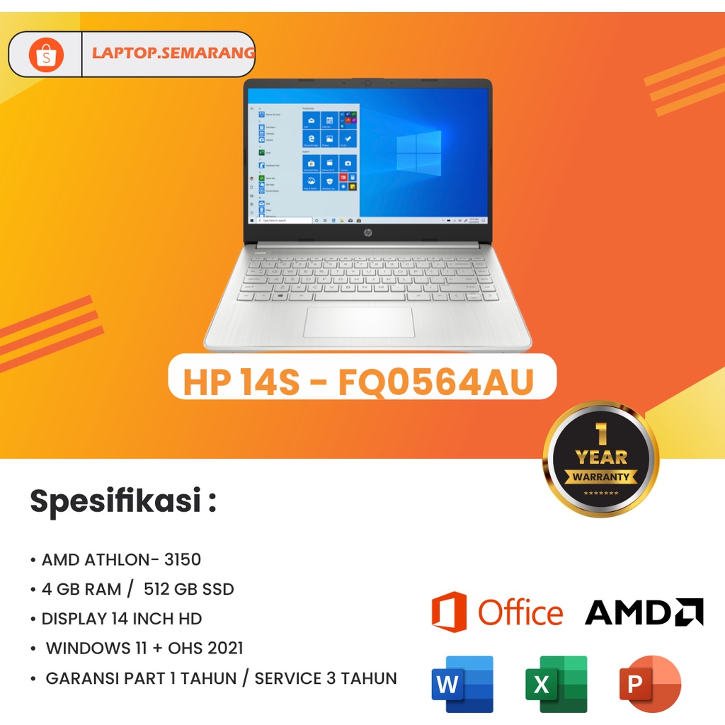 Jual Hp 14s Fq0564au Athlon 3150 4gb 512ssd 14fhd W11ohs21 Silver Shopee Indonesia 2300