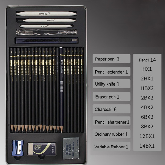 Jual Nyoni Drawing Pencil Gambar Set 29pcs Metal Tin Box Pensil Gambar