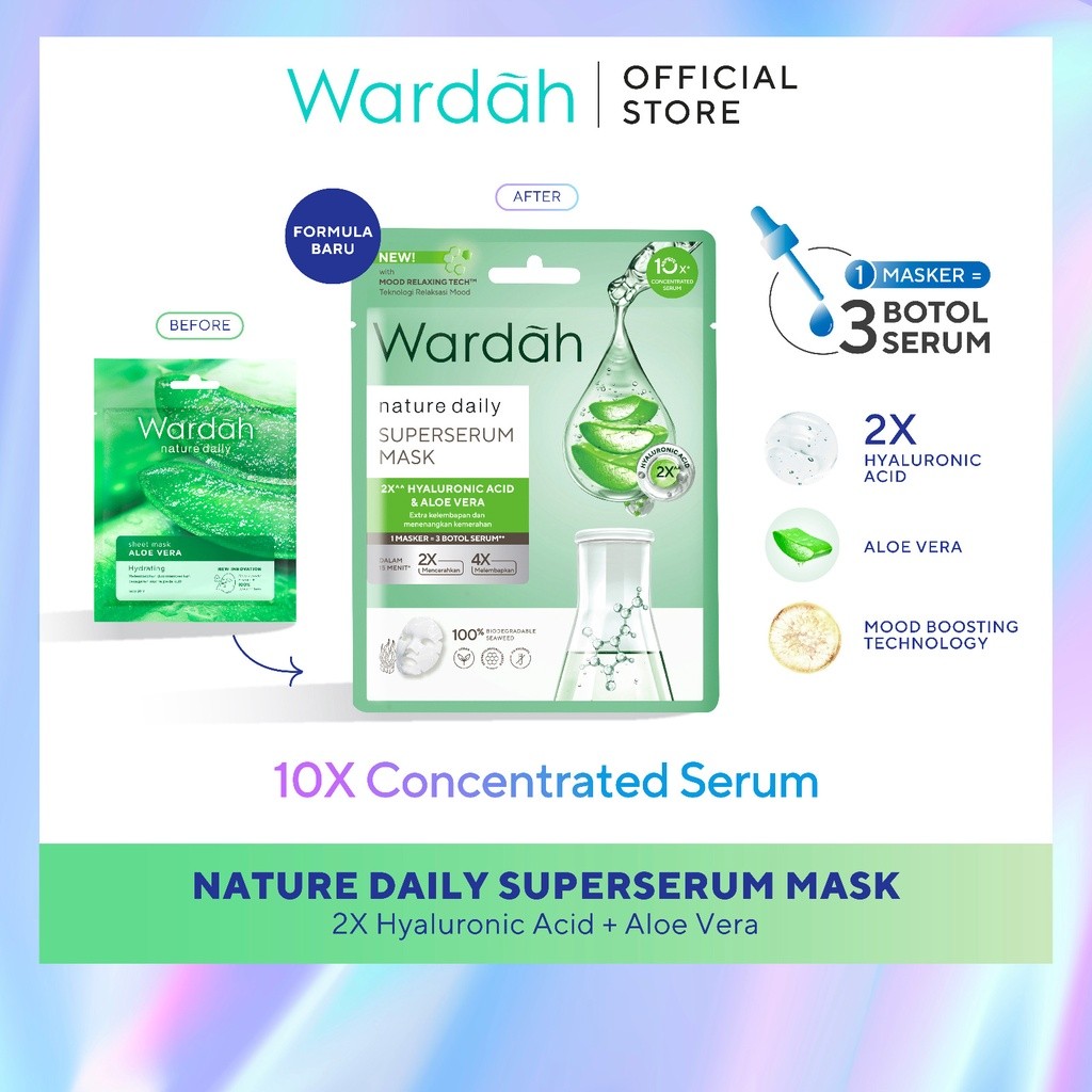 Wardah SuperSerum Mask 20 ml - Sheet Mask dengan 10x Concentrated Serum, 2x Mencerahkan, 4x Melembabkan