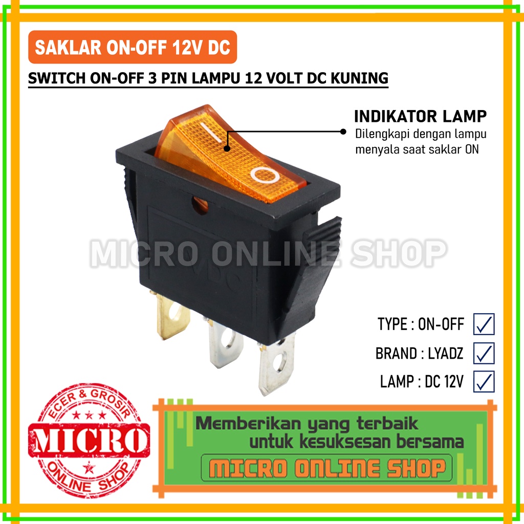 Jual Switch On-Off 3 Pin Lampu DC 12V Kuning Saklar On Off Lampu 12 ...