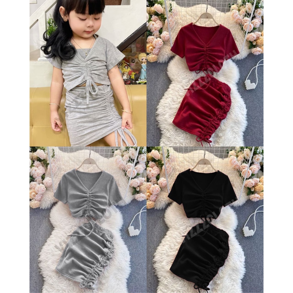 Jual SETELAN ANAK PEREMPUAN (V-NECK TALI SERUT + ROK MINI SKIRT TALI ...