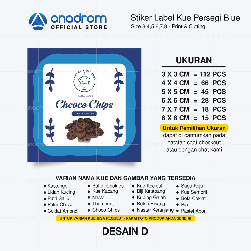 Jual Stiker Label Kue Persegi Blue | Sticker Label Kue Kering | Anadrom ...