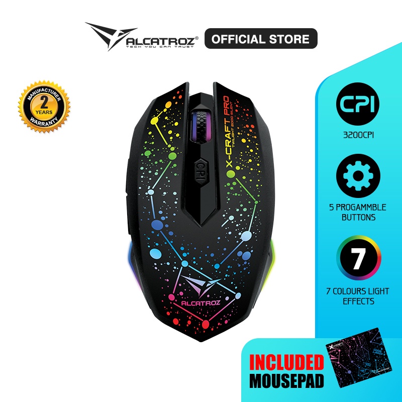Jual Alcatroz Mouse Wired Gaming XCraft Pro Twilight 2000 (Bonus Mousemat) [ 2 Tahun Garansi
