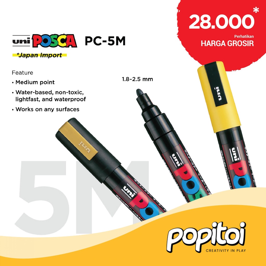 UNI POSCA PC-5M Paint Marker (Medium Point) Spidol warna warni PC 5M PC5M