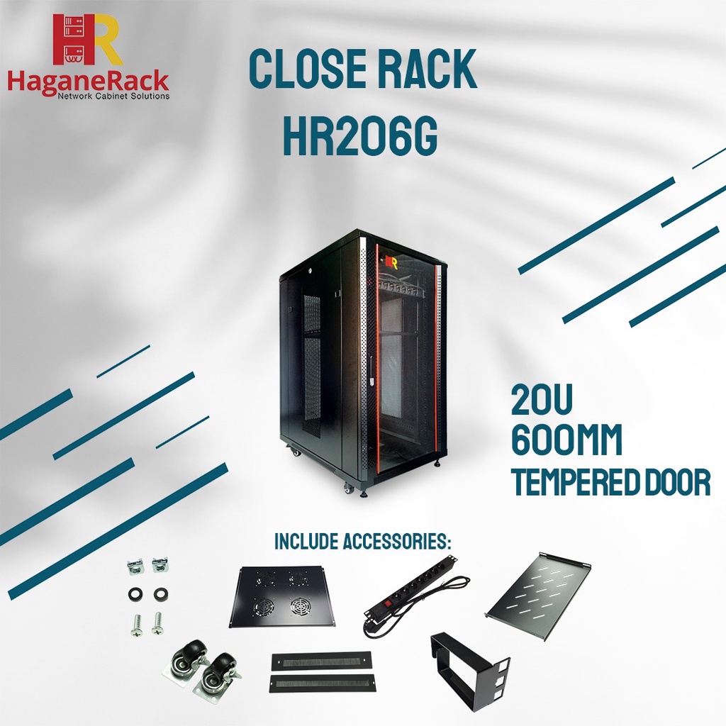 Jual Hagane Rack Server Close Rack Glass Door 20U Depth 600mm - HR206G ...