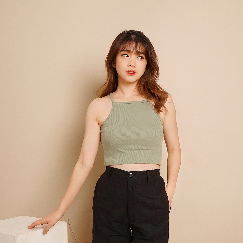 Jual OROY Tank Top Square Neck Polos Korean Basic Crop Tanktop Rib Knit ...