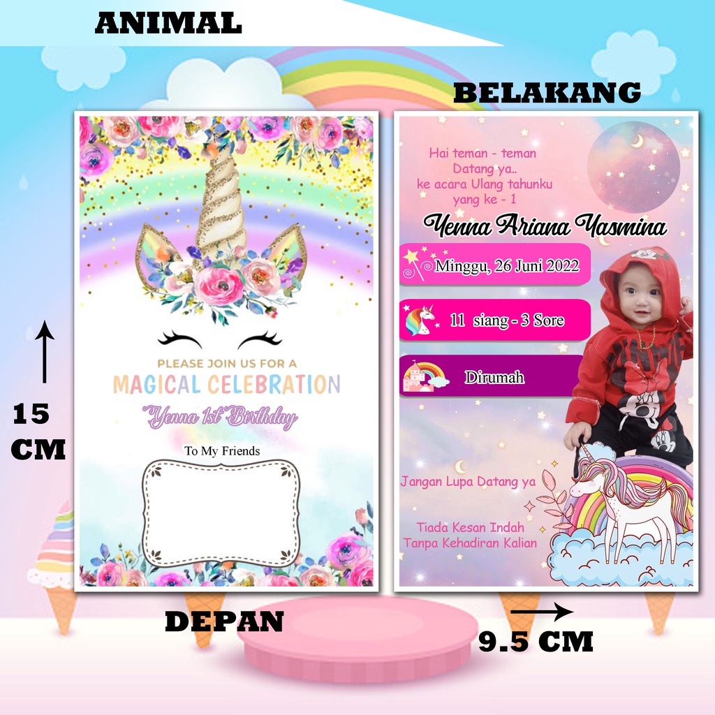 Jual TEMA UNICORN LUCU UNDANGAN ULANG TAHUN PLUS CETAK DAN PLASTIK